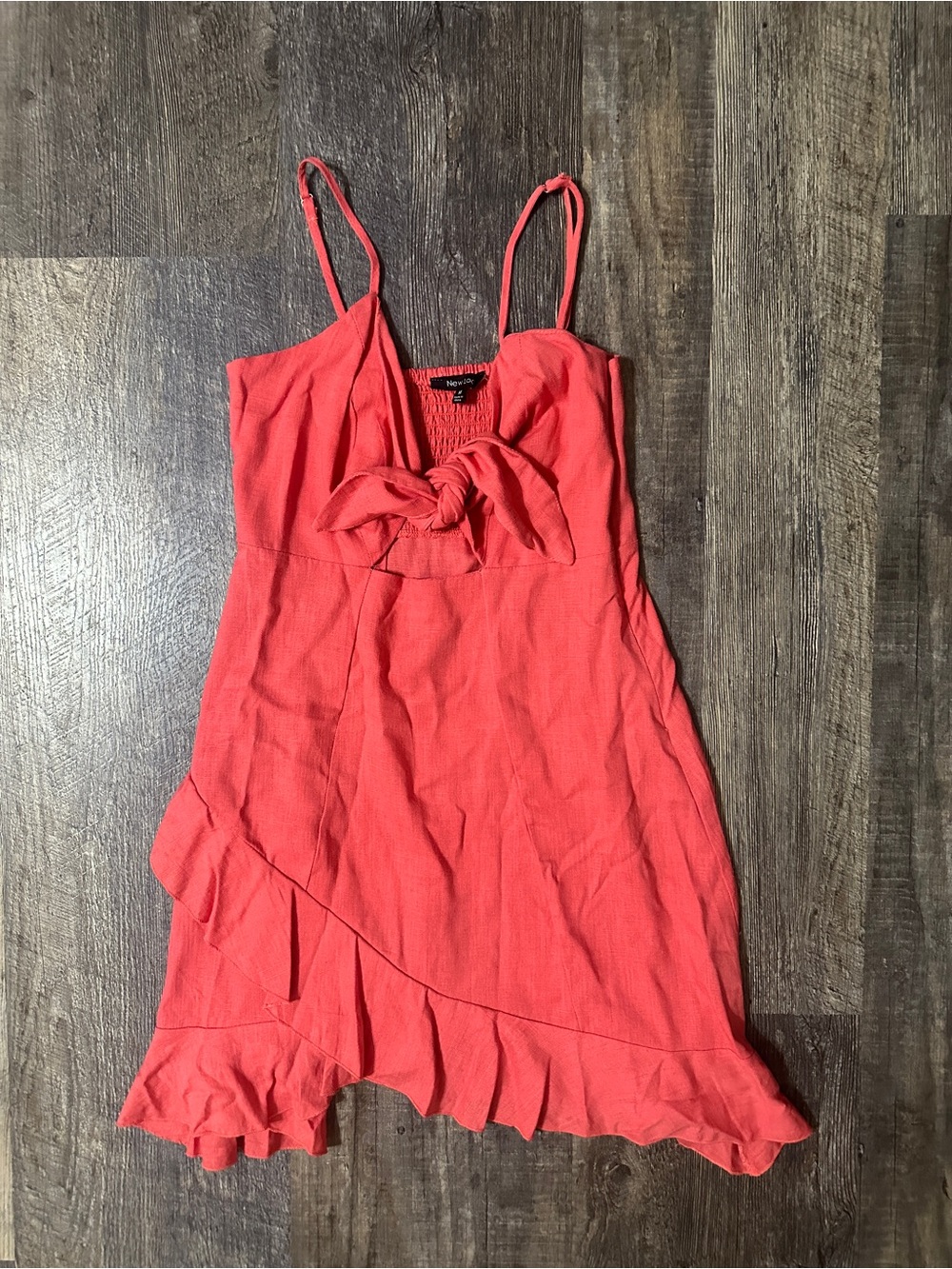 New Look Coral Smocked Tie Dress